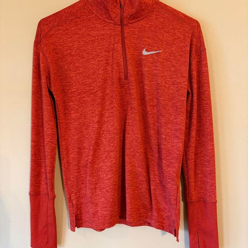 Nike Running Dri-FIT Womens Red Heathered Quarter Zip Sweatshirt XS Thumbholes